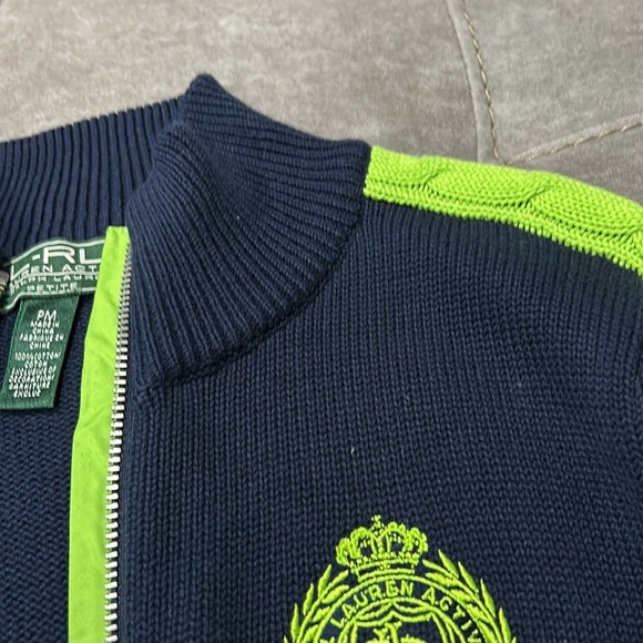 Lauren Active Ralph Lauren Cable Knit Zip Up Cardigan Sweater PM crest - Picture 8 of 8